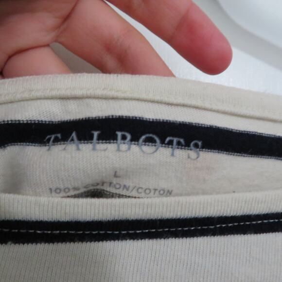 Talbots Women Sz L Cream Black Brown Striped Long Sleeve Top Gold Polka Dot - Picture 5 of 5